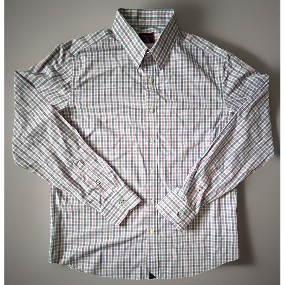 UNTUCKit Long Sleeve Button Up Shirt Blue Pink Plaid Logo Large JBHS